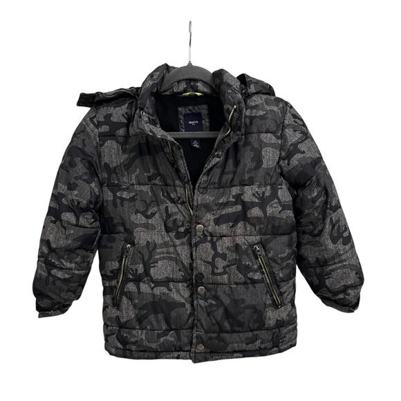 GAP Other - GAP Coat Black Gray Camo Zip Up Puffer Jacket Removeable Hood Size Small 6/7